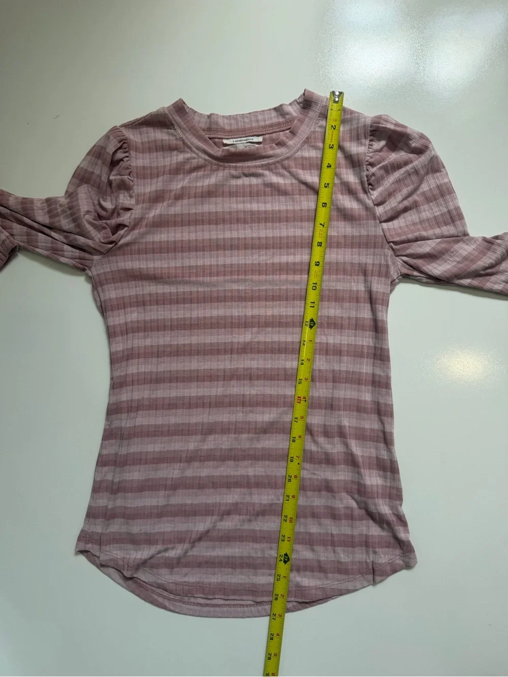 By Anthropologie Pink Striped Puff Sleeve Button Cuff Top Size S